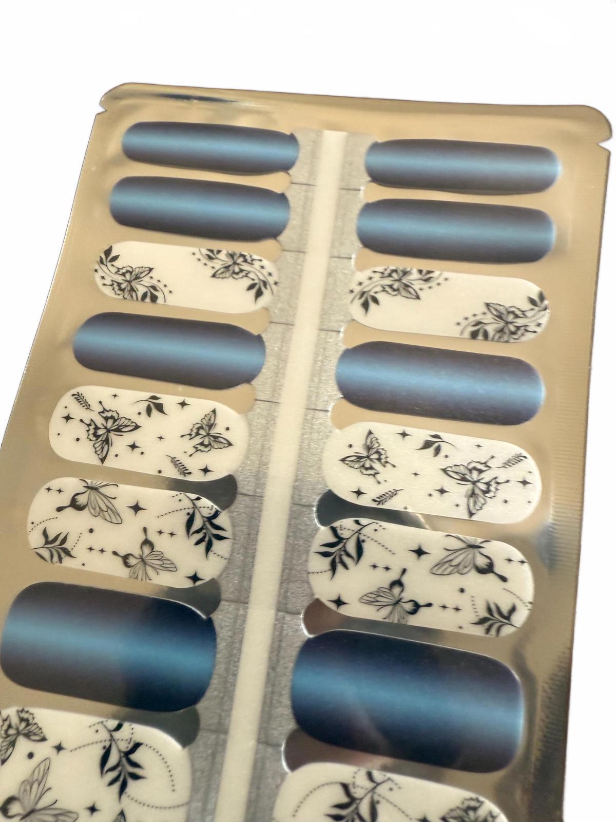 BlossomNoir: Blue Chrome Butterfly Dreams  UV Free Gel Nail stickers