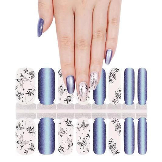 BlossomNoir: Blue Chrome Butterfly Dreams  UV Free Gel Nail stickers