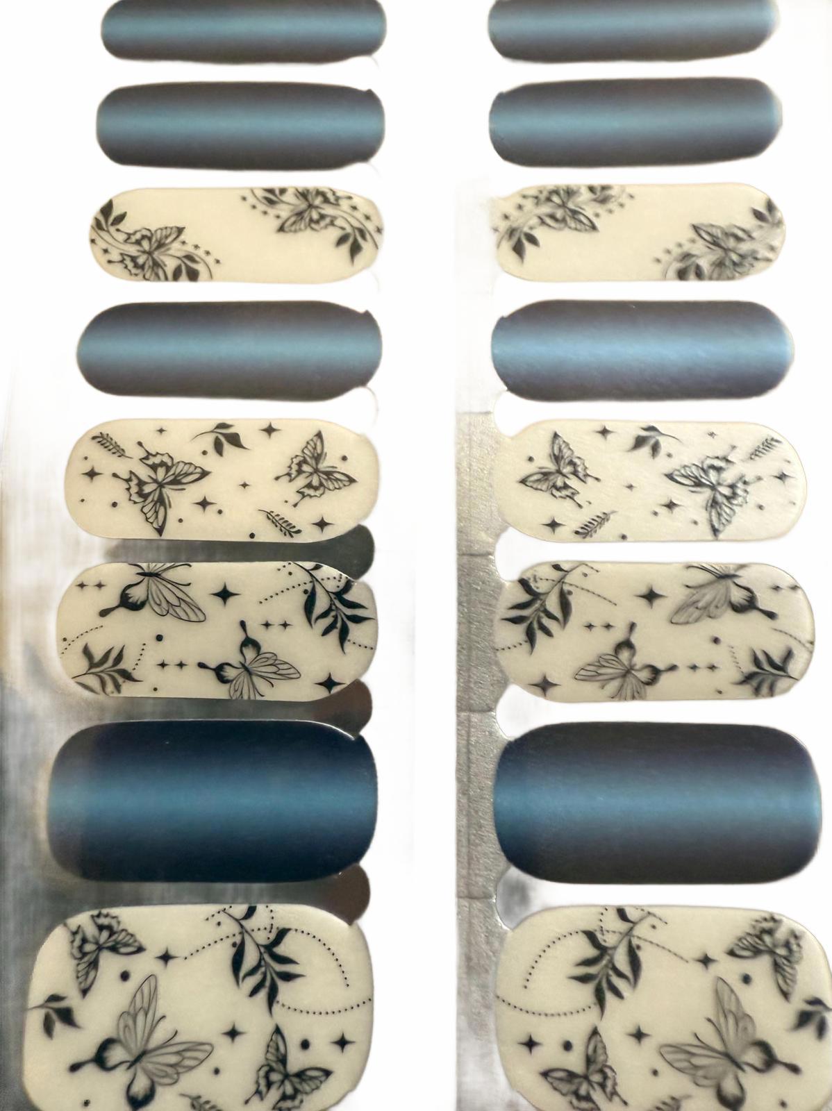 BlossomNoir: Blue Chrome Butterfly Dreams  UV Free Gel Nail stickers