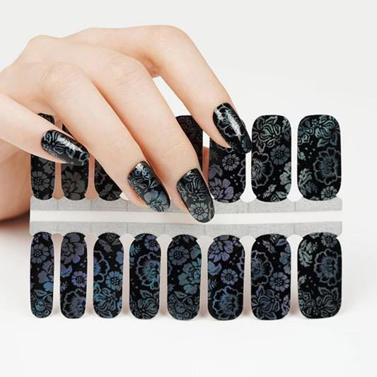 BlossomNoir: Midnight Noir Elegance UV Free Gel Nail stickers